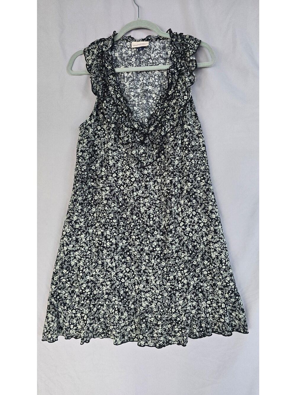 Universal Thread Dress Womens Medium Black Floral Ruffle V Neck Sundress Swing